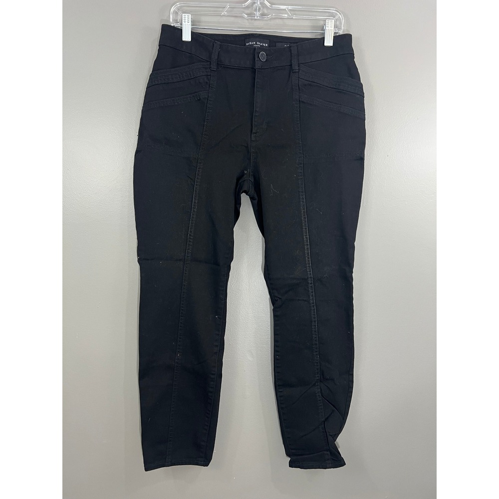 Susan Graver Slim Pants Women 10 Black Great Utility Seamed Pockets